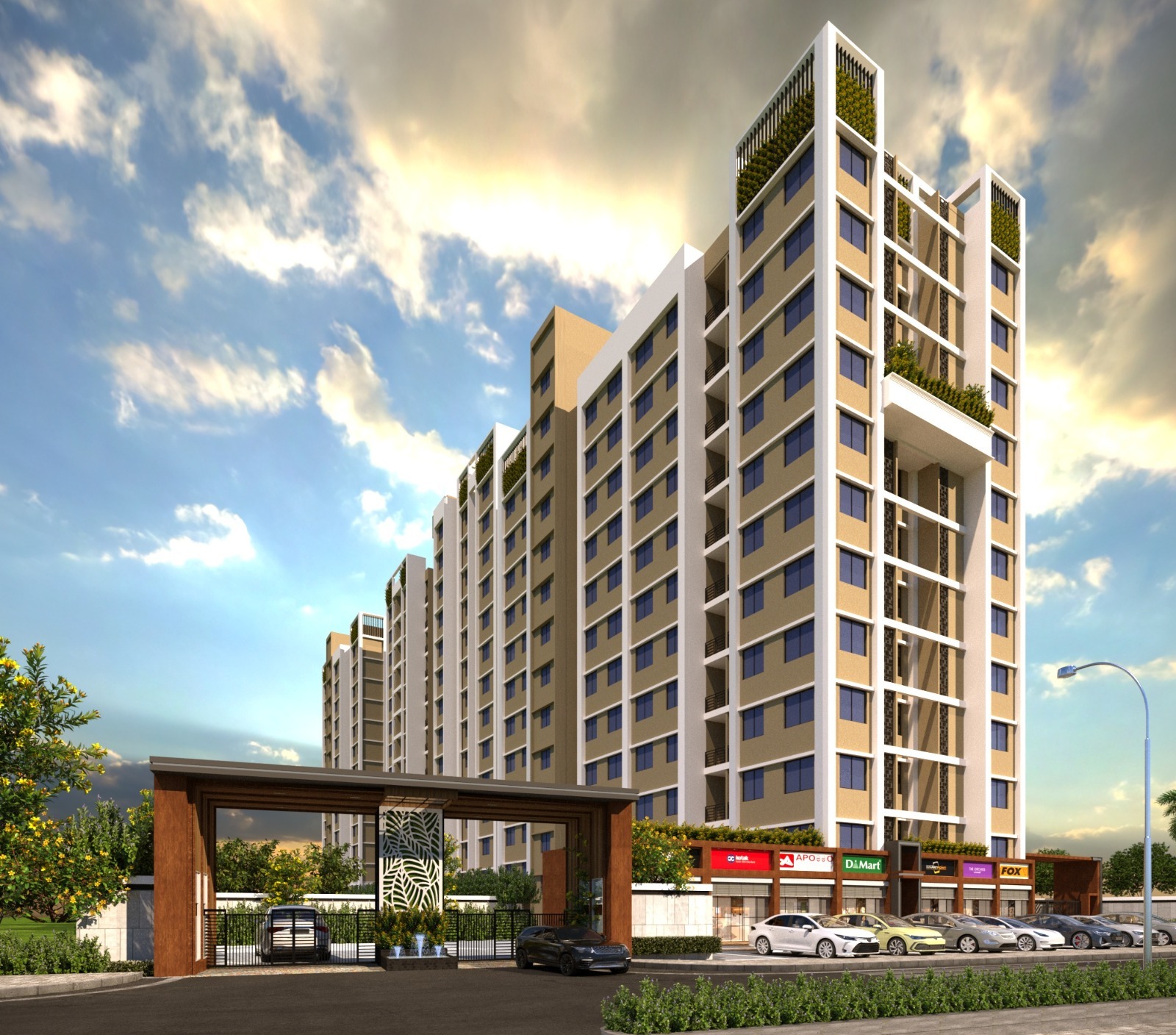 Opal Field residential tower entrance render